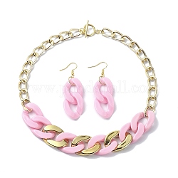 Set di gioielli con catene acriliche, collana cordolo chian e orecchini pendenti in ferro, perla rosa, 430mm, 66x20.5mm