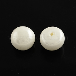 Eco-Friendly Acrylic Imitation Pearl Beads, High Luster, Grade A, Half Drilled Beads, Flat Round, White, 8x6mm, Hole: 1mm