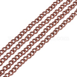 Chaînes torsadées en fer, non soudée, couleur de cuivre rouge, avec bobine, taille: chaînes: environ 3.7 mm de long,  largeur de 2.5 mm, épaisseur de 0.7mm, environ 328.08 pied (100 m)/rouleau