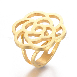 304ステンレススチール製透かし指輪  花  ゴールドカラー  サイズ7  17mm