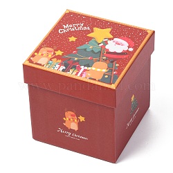 クリスマスをテーマにした厚紙箱  正方形  ジュエリー収納用  クリスマスツリー模様  11.5x11.5x12.5cm