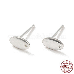 Oval 925 Sterling Silver Stud Earring Finddings, with Holes, with S925 Stamp, Silver, 7x4mm, Hole: 0.9mm, Pin: 11x0.7mm