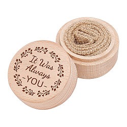 Wood Ring Box, Column with Leaf and Word It Was Always You, BurlyWood, 2x1-5/8 inch(5.2x4cm)