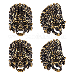 Superrisultati 4 pz perline europee in lega di stile tibetano, perline con foro grande, testa del cranio, bronzo antico, 22x16x13mm, Foro: 5 mm