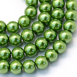 Abalorios de abalorios redondas de abalorios de vidrio perlado pintado para hornear, verde lima, 8~9mm, agujero: 1 mm, aproximamente 105 pcs / cadena, 31.4 pulgada