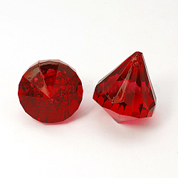 Transparent Red Color Acrylic Diamond Pendants, Faceted, about 38mm wide, 45mm long, hole: 3mm