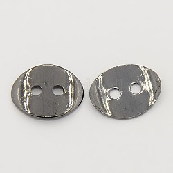 2-Hole Oval Brass Button Clasps, Gunmetal, about 10mm wide, 14mm long, 1mm thick, hole: 1mm