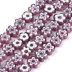 Chapelets de perle de millefiori en verre manuelles, fleur, violet, 6.4~9x3.2mm, Trou: 1mm, Environ 56 pcs/chapelet, 15.75'' (40 cm)