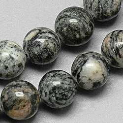 Natürliche schwarze Seide Stein / Netstone Perlenstränge, Runde, 10~10.5 mm, Bohrung: 1.5 mm, ca. 39 Stk. / Strang, 15.4 Zoll