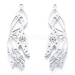 201 Stainless Steel Pendants, Outline Charms, Hand with Star & Sun, Stainless Steel Color, 48x17x1mm, Hole: 1.6mm