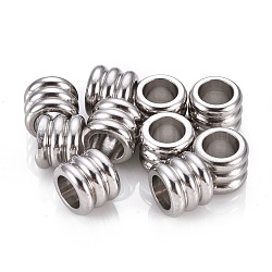 201 Stainless Steel European Beads, Large Hole Beads, Groove Beads, Column, Stainless Steel Color, 10x8mm, Hole: 6mm