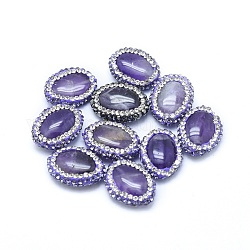 Natürlichen Amethyst Perlen, mit Fimo Strass, Oval, Violett, 18~20x14~16x5~7 mm, Bohrung: 0.8~1 mm