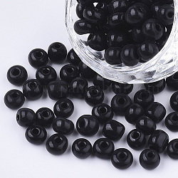 Granos de semilla de vidrio de pintura para hornear, redondo, negro, 5~6x3~5mm, agujero: 1.2~2 mm, aproximamente 2500 unidades / bolsa