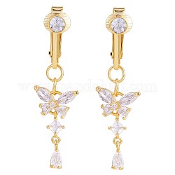 2Pcs Clear Cubic Zirconia Butterfly Dangle Clip on Belly Rings, 304 Stainless Steel Navel Ring for No-Piercing Jewelry, Golden, 45mm