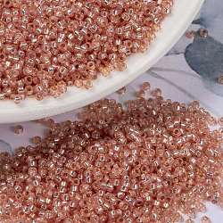 Perles rocailles miyuki rondes, Perles de rocaille japonais, 15/0, (rr642) albâtre teinté argenté saumon, 15/0, 1.5mm, Trou: 0.7mm, environ 27777 pcs/50 g