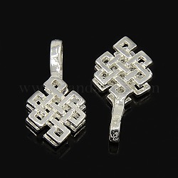 Silver Tone Brass Pendants, Jewelry Findings Counter, Chinese knot, 25x13x4mm, Hole: 4x4mm
