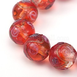 Sable d'or à la main de forme ronde perles au chalumeau cahoteuse, rouge, 12mm, Trou: 2mm
