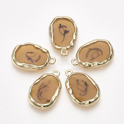 Ciondoli in resina epossidica, con accessori in lega, ovale, bordo dorato placcato, goldenrod, 22x14.5x3mm, Foro: 1.8 mm