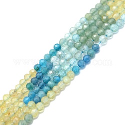Chapelets de perles en apatite naturelle, facette, ronde, 3mm, Trou: 0.7mm, Environ 132 pcs/chapelet, 15.16''~15.55'' (38.5~39.5 cm)