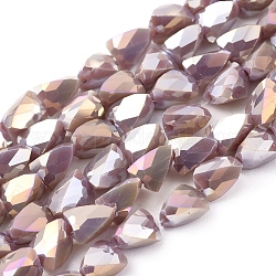 Chapelets de perles en verre opaque de couleur unie, plein arc-en-plaqué, facette, triangle, violet, 8x6x6mm, Trou: 1.2mm, Environ 76 pcs/chapelet, 21.65 pouce (55 cm)