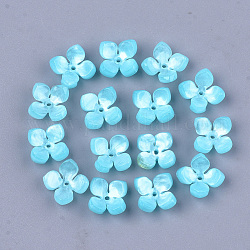 Perlenkappen aus Celluloseacetat (Harz), 4-Blütenblatt, Blume, Himmelblau, 14x14x6 mm, Bohrung: 1.2 mm