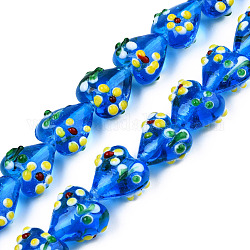 Chapelets de perles vernissées manuelles, cœur, Dodger bleu, 15~16x15.5~17x10.5~11.5mm, Trou: 1.4~1.8mm, Environ 26 pcs/chapelet, 14.76 pouce (37.5 cm)