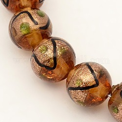 Handmade Gold Sand Lampwork Beads Strands, Round, Light Salmon, 10mm, Hole: 2mm, about 30pcs/strand, 11.4inch