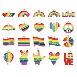 20 Stück 20 Stile Pride Regenbogenfarbene Legierungs-Emaille-Anhänger, Mischformen, Licht Gold, Farbig, 13~28.5x15~22.5x1~1.5 mm, Bohrung: 1.5~1.8 mm, 1pc / style
