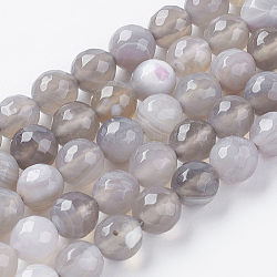 Chapelets de perles en agate à rayures naturelles/agates à bandes, facette, ronde, gainsboro, 8mm, Trou: 1mm, Environ 48 pcs/chapelet, 15 pouce