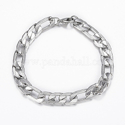 Trendy Men's 304 Stainless Steel Figaro Chain Bracelets, with Lobster Claw Clasps, Stainless Steel Color, 210x9mm