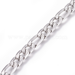 304 Stainless Steel Figaro Chains, Unwelded, Textured, Stainless Steel Color, 6mm, Links: 12x6x1.6mm and 9x6x1.6mm