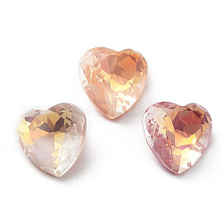 Electroplate Glass Rhinestone Cabochons, Point Back & Back Plated, Faceted, Heart, Mixed Color, 8x8x4.5mm
