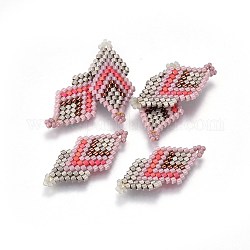 Miyuki & Toho handgemachte japanische Saatperlen Verbinder, Webstuhl Muster, Doppel Rhombus, Farbig, 27~29x13~14x1.7 mm, Bohrung: 1.5 mm