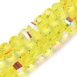 Transparentes perles de verre de galvanoplastie brins, de couleur plaquée ab , facette, rondelle, jaune, 7.8x5.8~6.3mm, Trou: 1.5mm, Environ 80 pcs/chapelet, 18.31''~19.88'' (46.5~50.5 cm)