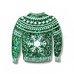 Gedruckt Acryl Anhänger, mit Glitter Pailletten, für Weihnachten, Kleidung mit Schneeflockencharme, grün, 37x35x2 mm, Bohrung: 1.6 mm