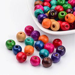Perles rondes en bois naturel, teinte, 9x10mm, Trou: 3.5mm