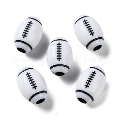 Opake Acrylperlen europäischen, Handwerk-Stil, Großloch perlen, Rugby, weiß, 15.5x10.5 mm, Bohrung: 4 mm, ca. 500 Stk. / 500 g