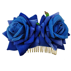 Железа расчески волос, с бархатным цветком, синие, 90x60 мм