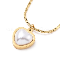 Collar con colgante de corazón de perla de imitación de plástico, chapado en iones (ip) 304 joyería de acero inoxidable para mujer, dorado, 16.14 pulgada (41 cm)
