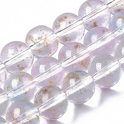 Chapelets de perles en verre peinte par pulvérisation transparent, avec une feuille d'or, ronde, blush lavande, 10~11mm, Trou: 1.4~1.6mm, Environ 39~42 pcs/chapelet, 14.84 pouce ~ 15.27 pouces (37.7~38.8 cm)
