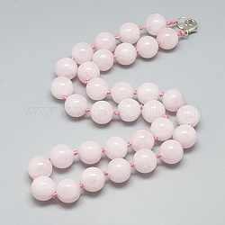 Natural Rose Quartz Beaded Necklaces, with Alloy Lobster Clasps, Round, 18.1 inch~18.5  inch(46~47cm), round: 11.5~12mm
