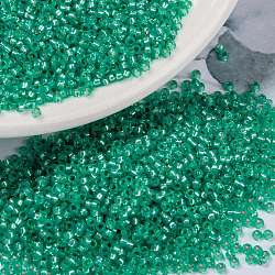 Miyuki runde Rocailles Perlen, japanische Saatperlen, (rr572) gefärbter aquagrüner, silverliner Alabaster, 15/0, 1.5 mm, Bohrung: 0.7 mm, über 5555pcs / Flasche, 10 g / Flasche