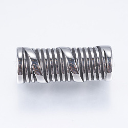 Perlas de tubo de 304 acero inoxidable, Abalorios de grande agujero, plata antigua, 23x9.5x9mm, agujero: 6 mm