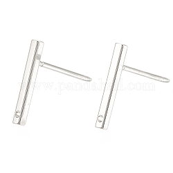 Accessoires de clous d'oreilles en laiton, avec boucle, rectangle, sans nickel, Platine plaqué réel, 12.5x1.5mm, Trou: 0.8mm, pin: 0.7 mm