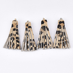 Grands pendentifs en cuir de vachette écologiques, motif imprimé léopard, navajo blanc, 59x9mm, Trou: 1.5mm