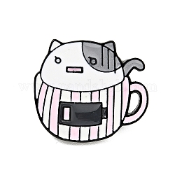 コーヒーカップ 猫エナメルピン  バックパックの服のための電気泳動黒メッキ合金バッジ  グレー  21.5x24x2mm