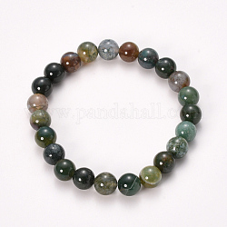 Bracelets extensibles avec perles en agate indien naturelle, ronde, 2-1/8 pouce (55 mm), perle: 8~9 mm