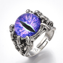 Anillos de dedo de aleación de vidrio ajustable, anillos de banda ancha, ojo de dragón, Violeta Azul, tamaño de 10, 20mm