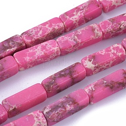 Synthetische imperiale Jaspisperlenstränge, gefärbt, Würfel, tief rosa, 12~13.5x4~4.5 mm, Bohrung: 0.8 mm, ca. 29 Stk. / Strang, 14.96 Zoll ~ 15.19 Zoll (38~38.6 cm)