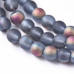 Electroplated Frosted Glass Bead Strands, Round, Royal Blue, 2.5mm, Hole: 0.7mm, about 150pcs/strand, 15.35 inch(39cm)